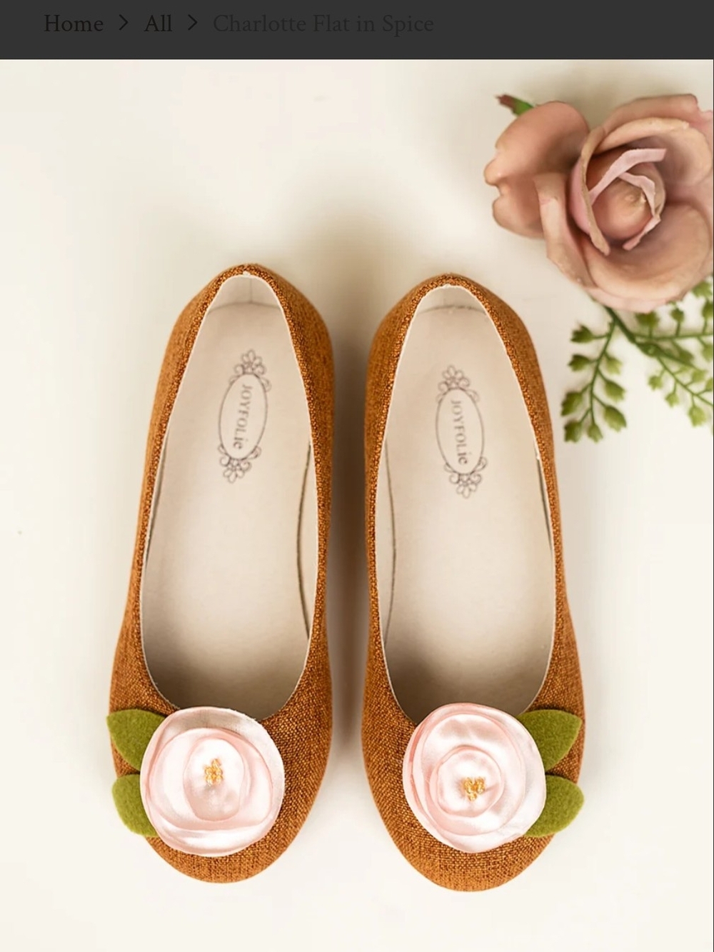 Joyfolie Girls' Ballet Flats Brown with Pink Flower